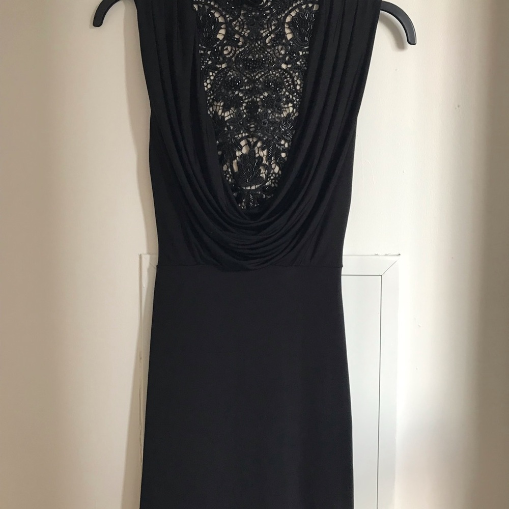 Arden B Black Lace front Dress with Cowl Neck, Mini, knee length, size 0